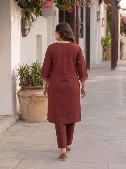 Miravan  Womens Plus Size Brown Straight Kurta Set.