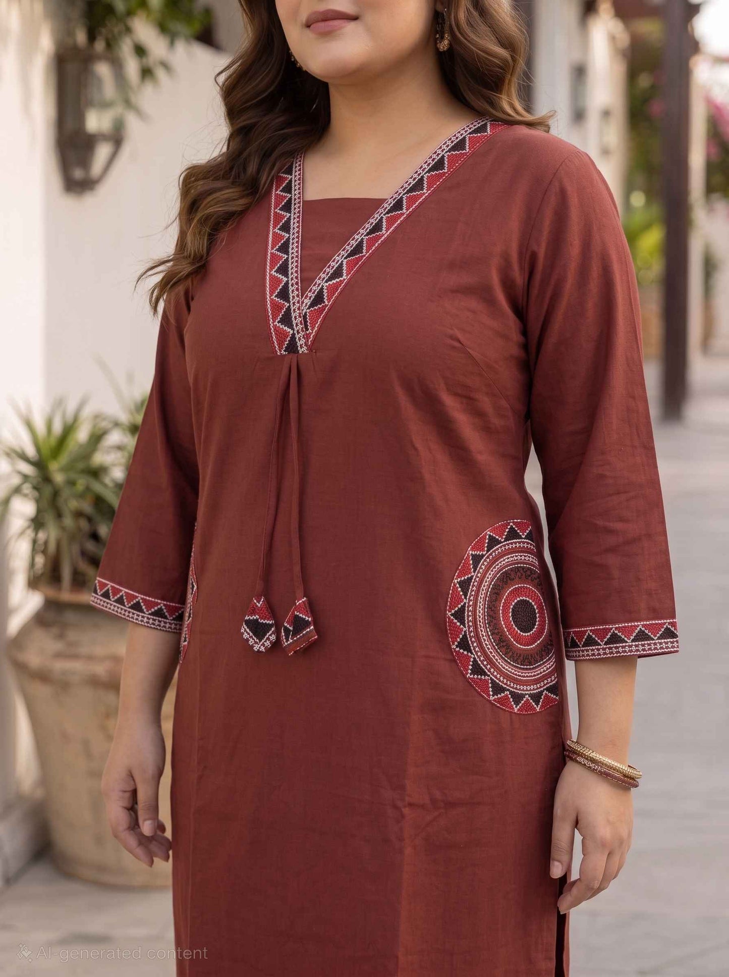 Miravan  Womens Plus Size Brown Straight Kurta Set.