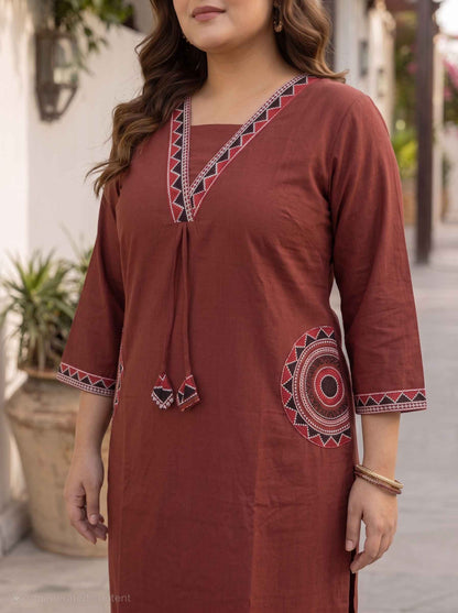Miravan  Womens Plus Size Brown Straight Kurta Set.