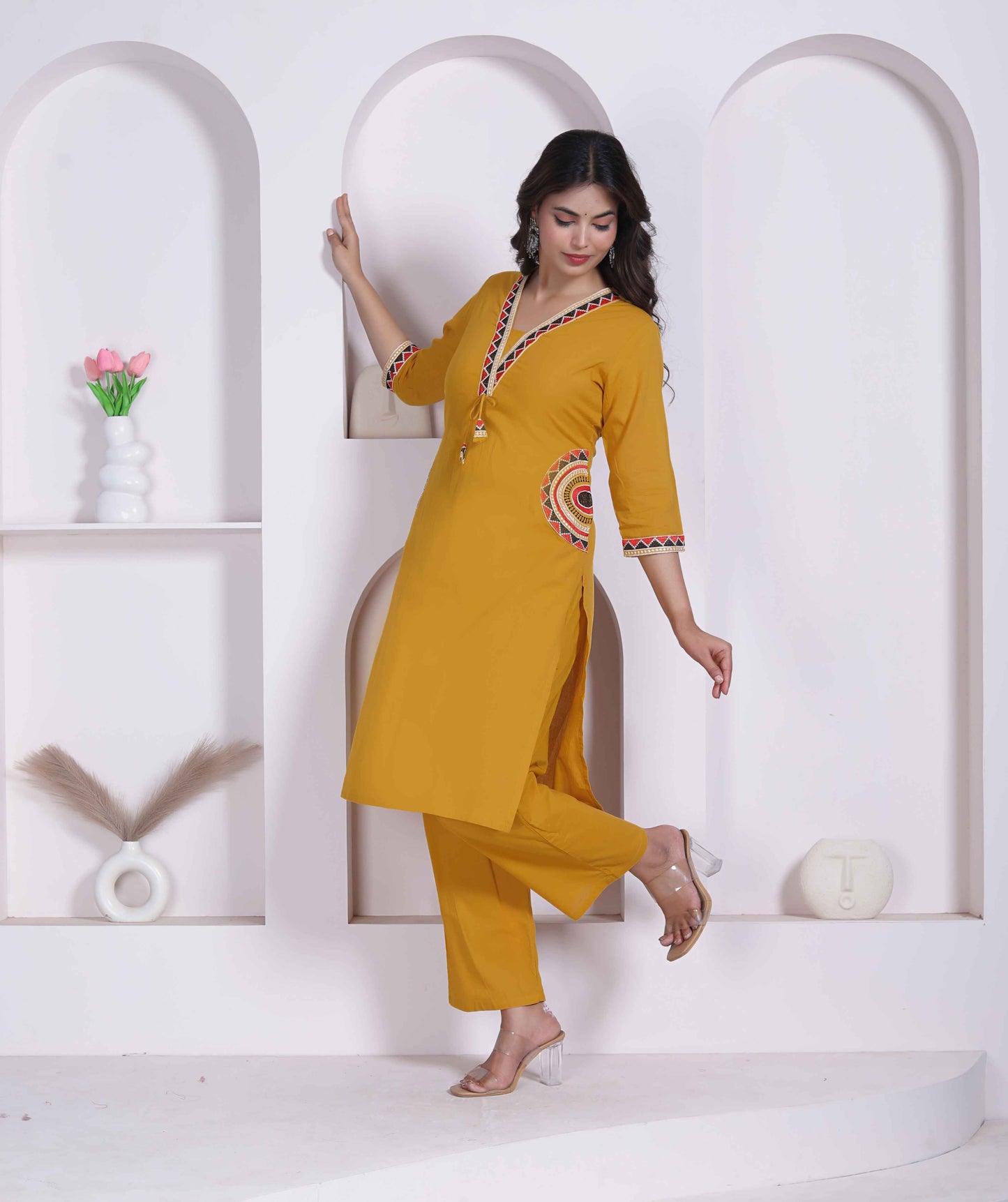 Miravan Womens Yellow Kurta and Palazzo Set