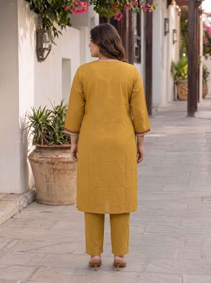 Miravan Womens Plus Size Yellow Kurta and Palazzo Set