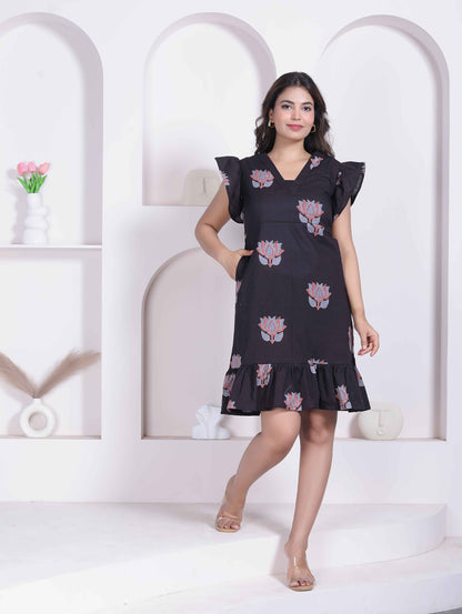 Miravan Women Empire Waist Black mini Length Dress