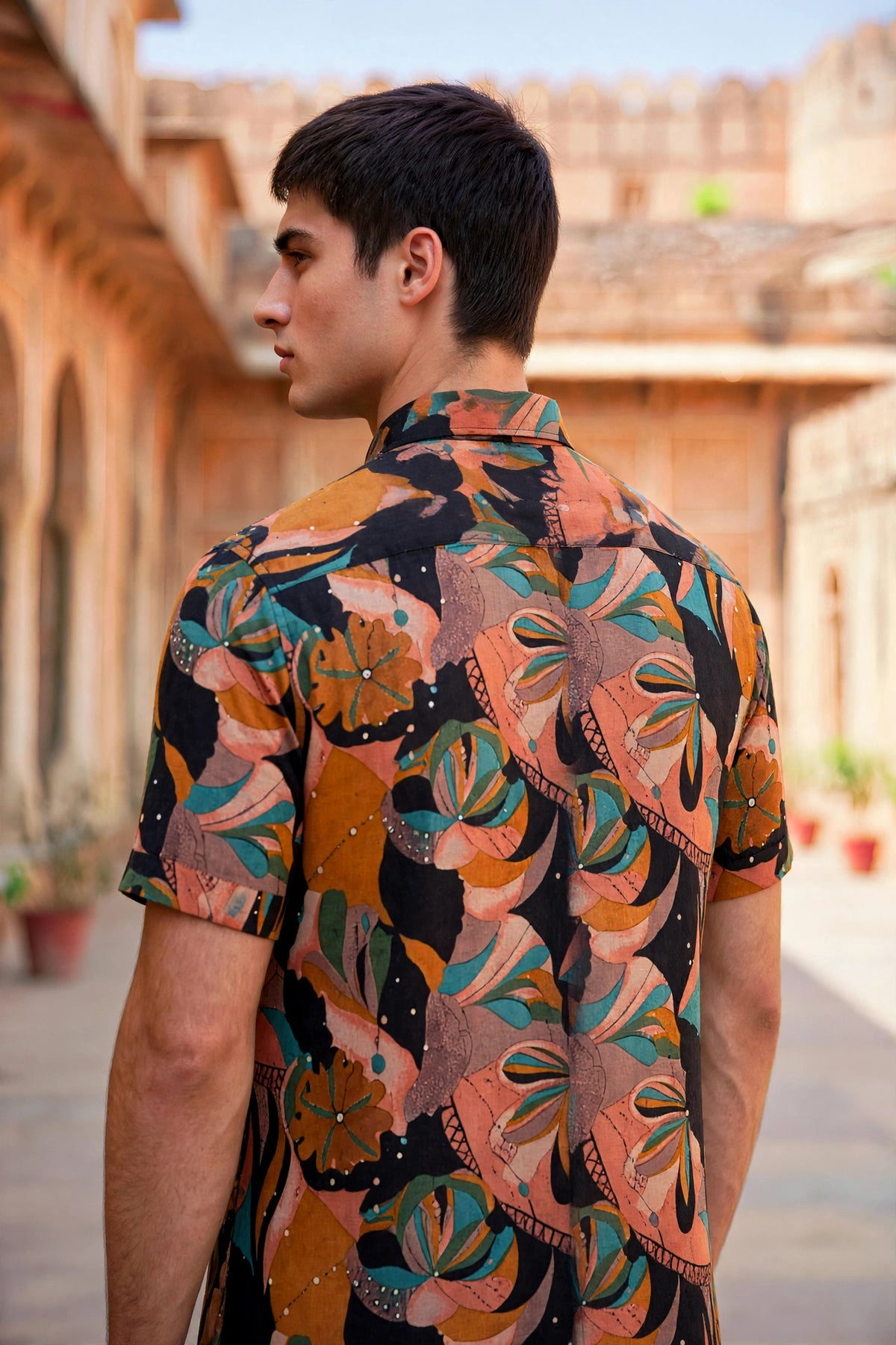 Miravan Men Orange Floral Printed  Half Sleeves  Cotton Shirt