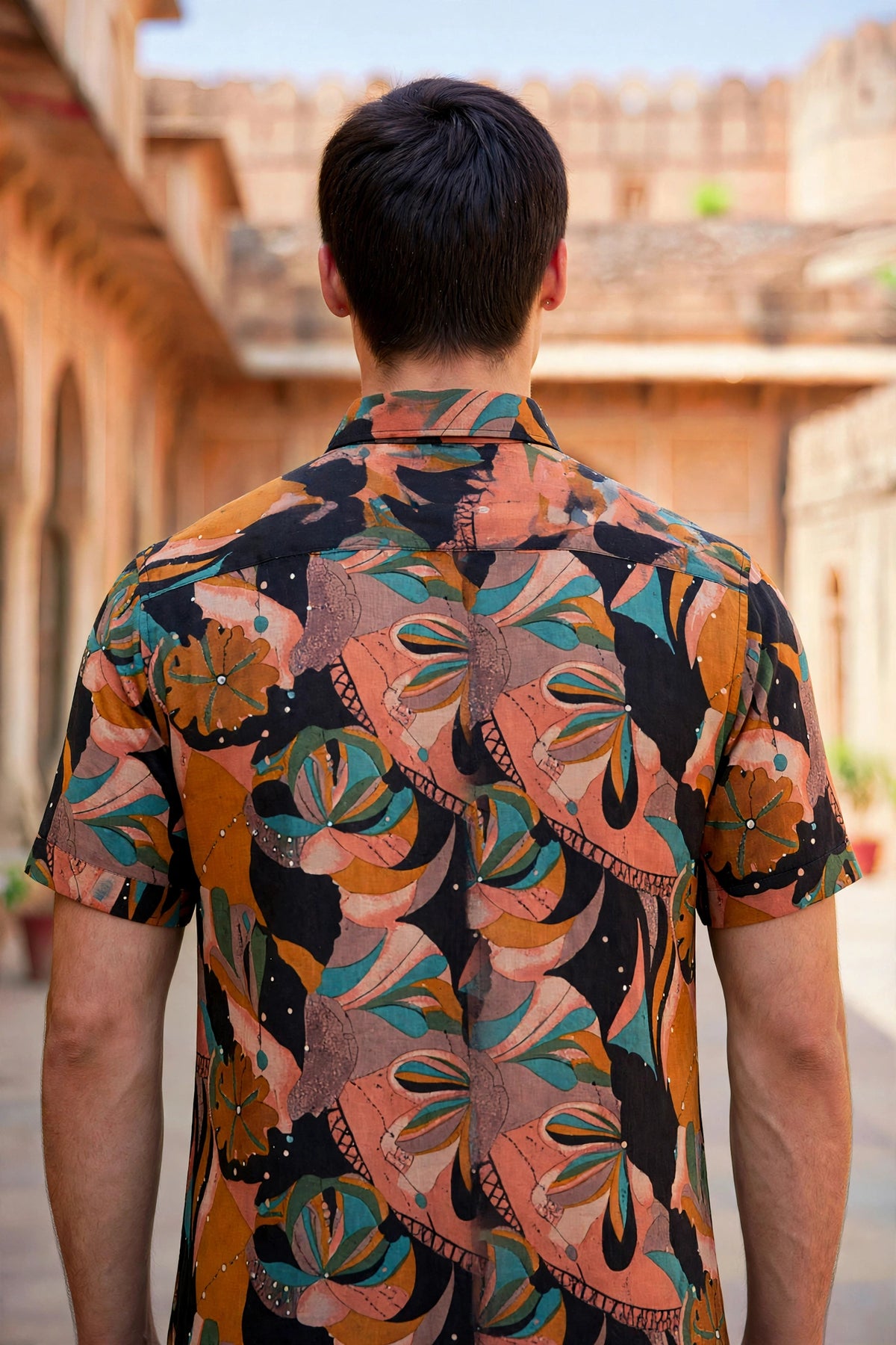 Miravan Men Orange Floral Printed  Half Sleeves  Cotton Shirt