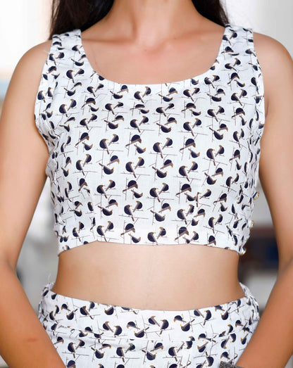 Women's White Animal Print Round Neck Top With Side Slit Skirt Co-Ord Set - Miravan