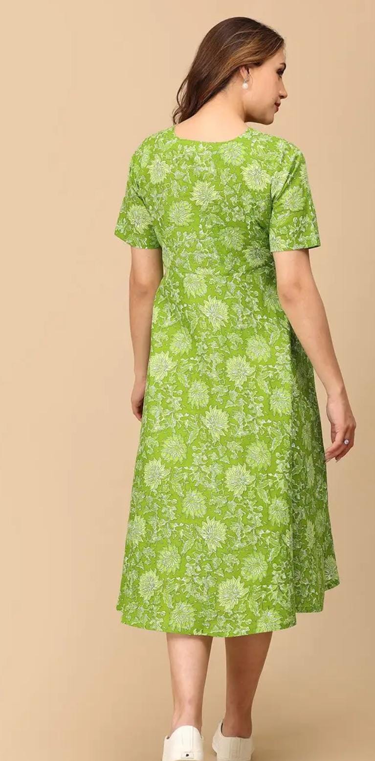 Miravan Womens Maternity Floral Print Fit and Flare Midi Dress