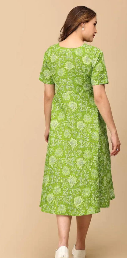 Miravan Womens Maternity Floral Print Fit and Flare Midi Dress