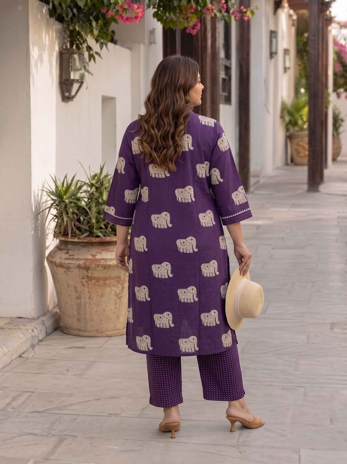 Miravan Womens Plus Size Purple Printed Kurta with Palazzo