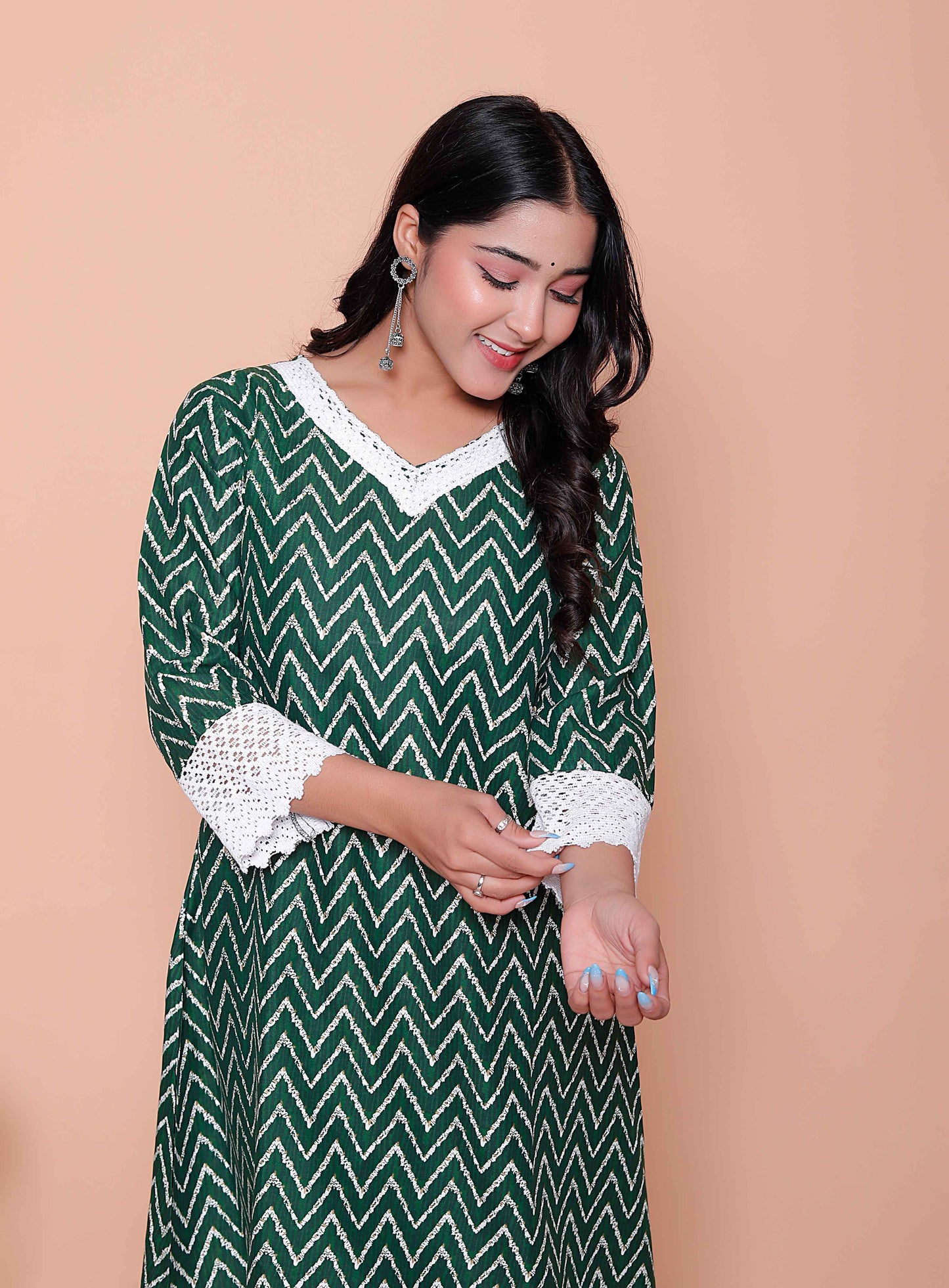 Miravan Womens Green Rayon Zigzag Print CO-ORD Set