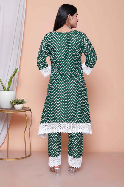 Miravan Womens Green Rayon Zigzag Print CO-ORD Set