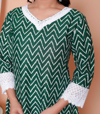 Miravan Womens Green Rayon Zigzag Print CO-ORD Set