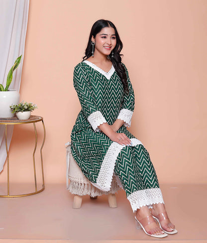 Miravan Womens Green Rayon Zigzag Print CO-ORD Set