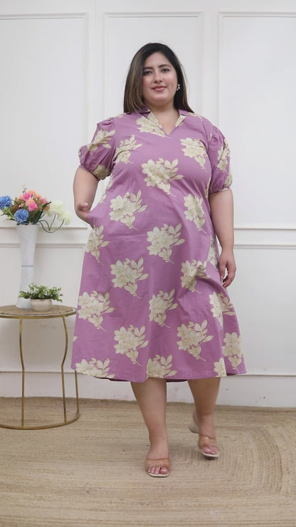 Miravan Plus Size Womens Lavender Floral printed A-Line Maxi Dress