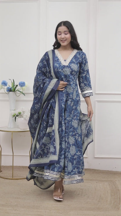 Miravan Women's Jashn Hand Block Printed ethnic anarkali kurta and dupatta