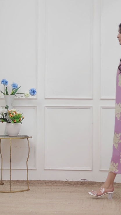 Miravan Womens Lavender Floral printed A-Line Maxi Dress