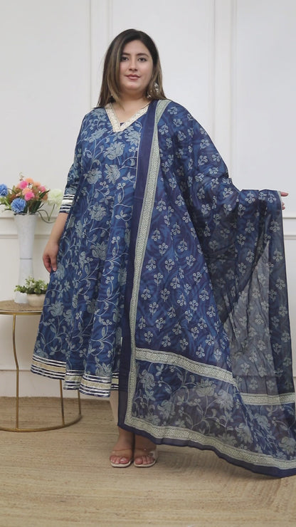 Miravan Plus Size Women's Jashn Hand Block Printed ethnic anarkali kurta and dupatta