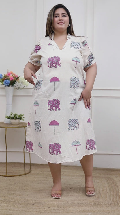 Miravan Plus Size Womens Flex cotton Short sleeve Off White Animal print A-Line Maxi dress